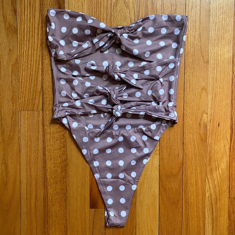 Polka Dot Tie Front One Piece Bikini